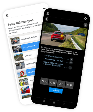 Interface des tests de code Permisecole sur mobile